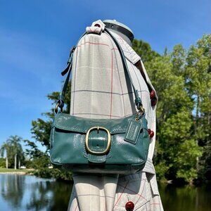 Coach Y2K Bleecker Buckle Flap Patent Leather Shoulder Bag 2008 Blue 12372